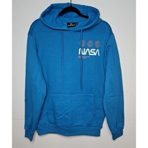Hyper Space NASA Mens Blue Graphic Print Hoodie Size Small NWOT